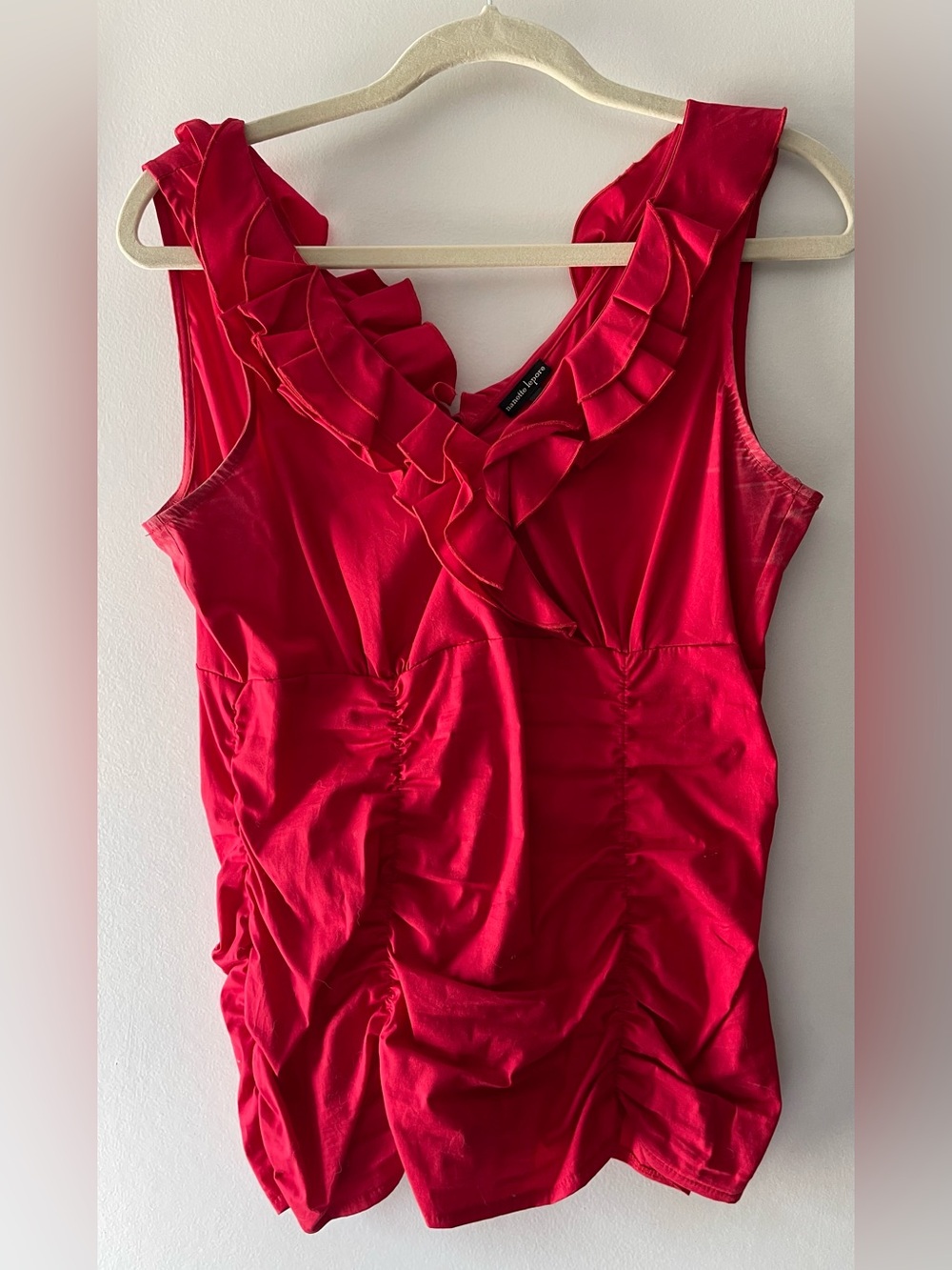 NANETTE LEPORE RED RUCHED RUFFLED SLEEVELESS TOP LADIES SIZE 12